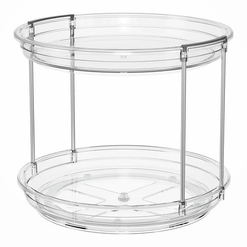 Two Tier Lazy Susan Organizer For Narrow Cabinets And Countertops 9.25 Inch Turntable Rotating Spice Rack Stackable Organizer