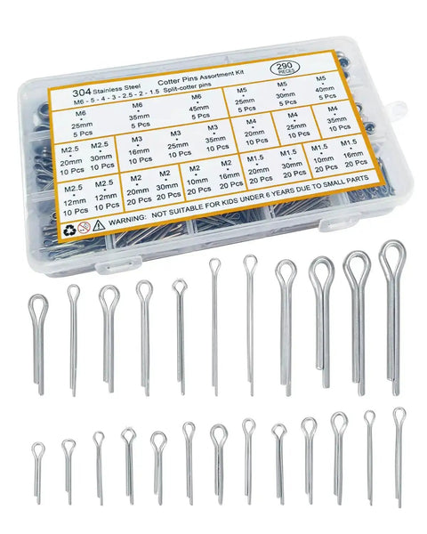290 Pcs Cotter Pins In 24 Sizes, 304 Stainless Steel Heavy Duty All In One Must-Have Assortment Kit For Automotive, Trailer Hitch, Lawn Mower And Equipment Repairs, Durable Small Pins Set In Clear Plastic Case