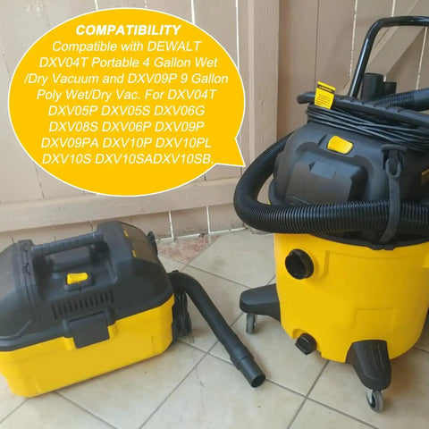 One Seven Eighth Inch Seven Foot Shop Vac Hose For Dewalt Wet Dry Vacuum Six To Ten Gallon Models DXVA19 2500 shown with Dewalt vacuums