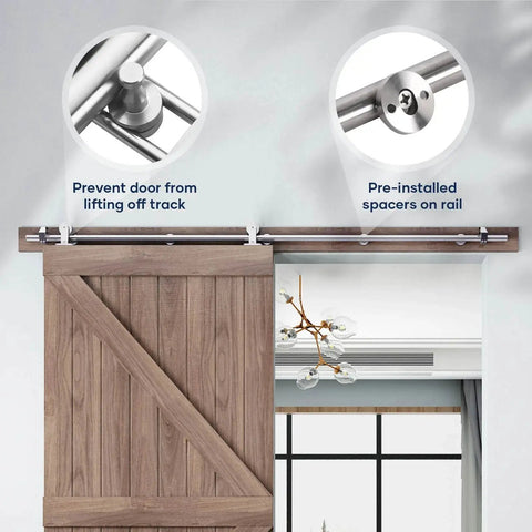 Six Foot Top Mount Stainless Steel Sliding Barn Door Hardware Track Kit For 30 To 36 Inch Wide Single Doors installed view