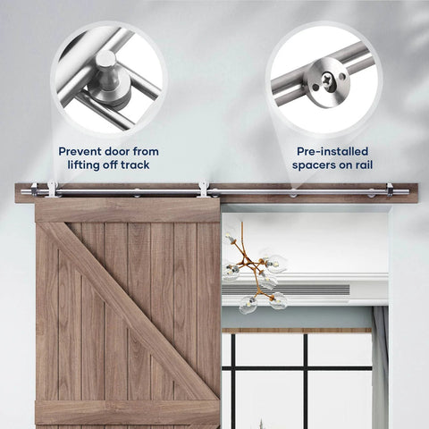 6.6 Foot Top Mount Stainless Steel Sliding Barn Door Hardware Track Kit That Slides Like Butter For 36 To 40 Inch Wide Single Doors