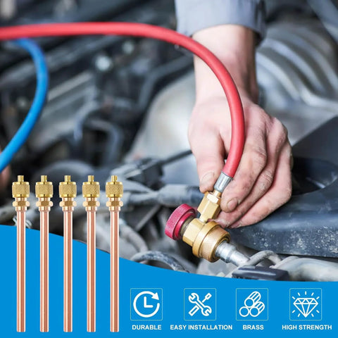 20-piece service valve kit with copper stems and brass fittings for refrigerator/AC; 1/4'' SAE x 1/4'' OD, 2.5'' stem