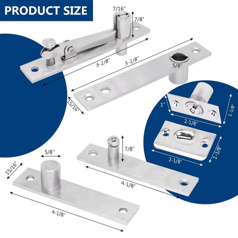 1 Pack Heavy Duty Pivot Hinge Set With Door Ball Catch For Wood Doors Hidden Stainless Steel 360 Degree Rotation Invisible Pivot Door Hardware For Secret Doors And Bookshelves - product dimensions displayed