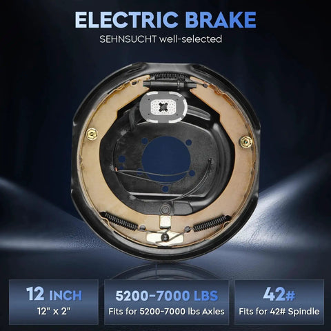 Trailer electric brake drum assembly, 12-inch x 2-inch, with brake shoes and springs