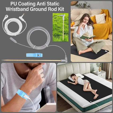 Copper Grounding Rod Kit With 39 Feet White Ground Wire And Blue Anti Static Wristband, Portable Earth Grounding Kit shown in use