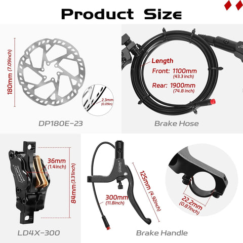 DYISLAND hydraulic disc brake kit: front/rear set, 180mm black DP180E-23 rotor, hoses, LD4X-300 caliper, lever