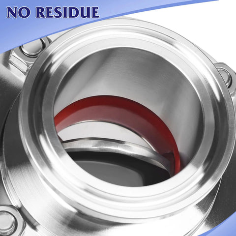2-inch sanitary butterfly valve, 304 stainless steel, tri-clamp ends with red gasket