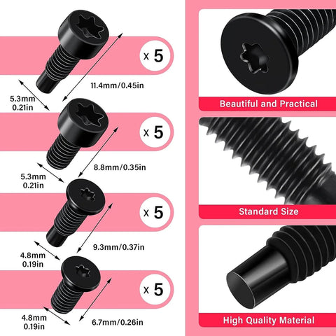 Twenty Piece Doorbell Security Screws Set T5T16 Replacement Screws dimensions and features illustration for Video Doorbell