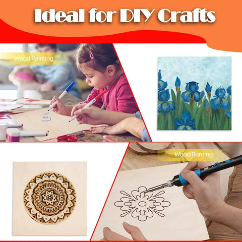 Child painting and person wood burning on 12 Pack Basswood Sheets For Crafts Measuring 12 By 12 Inches And 3mm Thick Unfinished Square Wood Boards