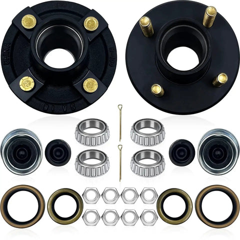 2 Sets 4 Lug Trailer Hub Kit For 2000 Lb Capacity Fits 1 Inch And One Sixteenth Inch Spindles With L44643 And L44649 Bearings