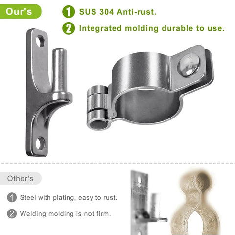 304 Stainless Steel Gate Hinges Two Pack Heavy Duty One And Three Eighths Inch Pipe Hinge With Five Eighths Inch Pin Wall Mount Anti Rust