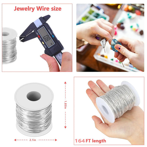20 Gauge 0.8mm 304 Stainless Steel Wire 164 Ft Rust Resistant, measuring tools and hands showing wire for jewelry making.