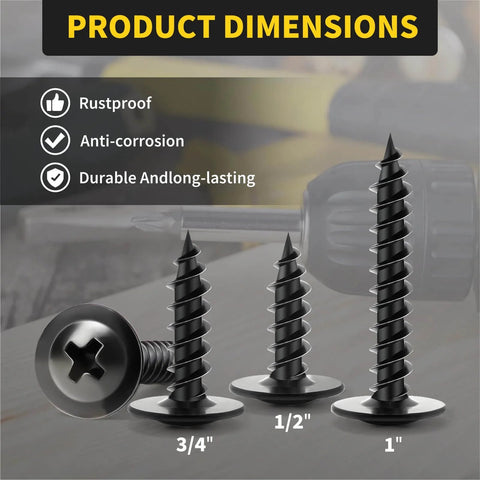 Wood Screws Assortment Kit Eight Sizes From Half Inch To Two Inch 220 Pieces Built Tough High Hardness Black Phillips Truss Head
