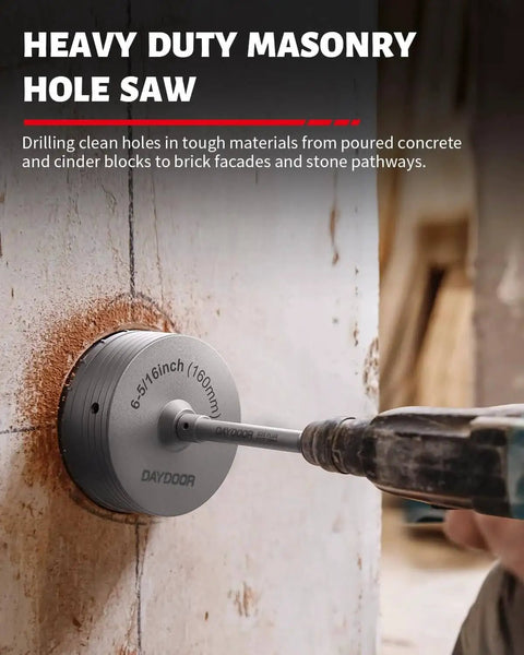 Heavy Duty Concrete Hole Saw Kit With SDS Plus Shank Adapter For Deep Drilling in action on a wall