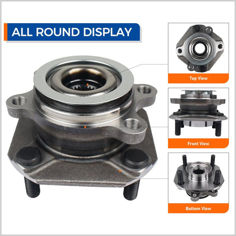 Front Wheel Hub And Bearing Assembly For 2007 To 2012 Nissan Sentra 2.0L With ABS Top Notch Replacement Hub Unit shown in multiple views.