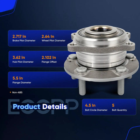 Front Wheel Hub And Bearing Assembly 513266 2Pcs Set Fits Hyundai Santa Fe, showing dimensions and non-ABS label