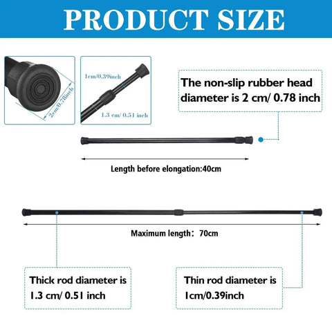 Four Pack Sliding Door Security Bars With Rubber Tips Extendable Tension Rods Adjustable From 15.7 To 27.6 Inches Black product dimensions