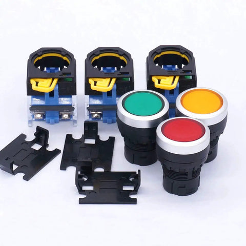 Momentary Push Button Switch 22mm 1NO 1NC With Red Yellow Green Buttons, beefy build, rugged industrial panel switch