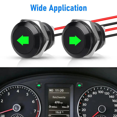 Two Pack 12V Green LED Indicator Lights For Cars And Trucks Waterproof Signal Lamps With Half Inch Panel Cutout on dashboard