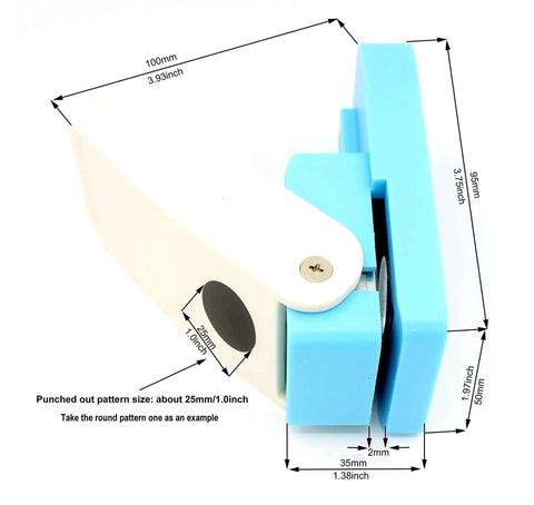 Side view of Oval Scrapbooking Punch For Paper Crafting One Inch 25mm Lever Embossing Punch with measurement details.