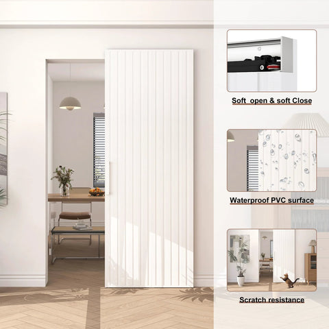 Concealed Sliding Barn Door Kit 36 By 86 Inches With Soft Close Hardware White Hidden Door For 28 To 32 Inch Openings