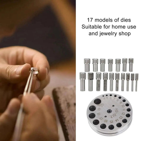Pro Grade Disc Cutter Set For Jewelry Making 17 4 Steel Circle Punch Kit For Forming Pendant Charms, showing dies and action