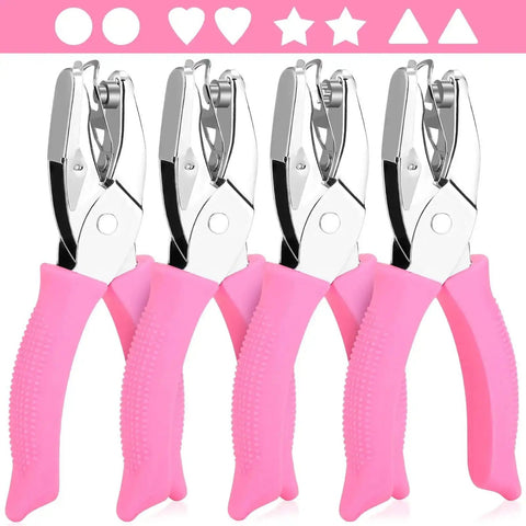 Four Piece 0.25 Inch Hole Punch Set With Circle Heart Star Triangle Shapes Soft Handles For Crafts Scrapbooking Binders And Classroom Use