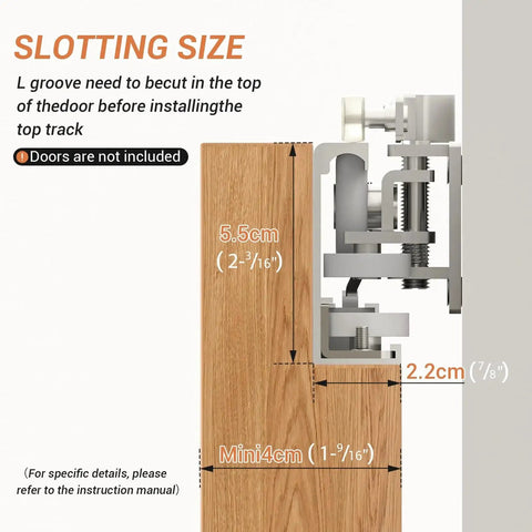 Side view of 32 Inch Concealed Sliding Barn Door Hardware Kit With Two Soft Close Mechanisms Aluminum Hidden Barn Door System