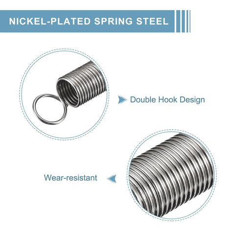 Extended tension spring, dual-hook design, nickel-plated spring steel, wear-resistant, 7/16 x 10-1/4 in.