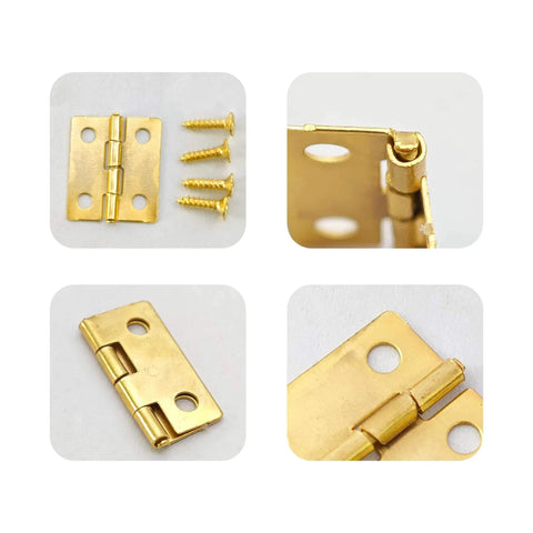 Gold Mini Hinges For Wooden Boxes 18x15mm 80Pcs With 320 Screws 180 Degree Folding Butt Hardware details and screws view