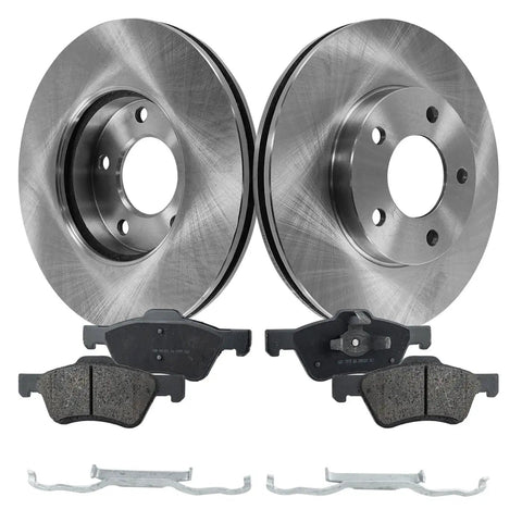 Disc brake rotor and pad kit for 2005–2007 Ford Escape/Mercury Mariner, front view with two rotors and four pads, Amazon