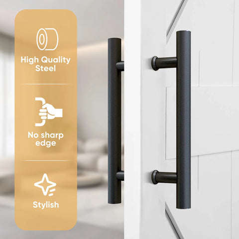12 Inch Push Pull Barn Door Handle Set Double Side H Shape Sliding Door Hardware Heavy Duty Swing Gate Handles Matte Black Carbon Steel Anti Rust Finish Easy Install With Screws And Installation Manual