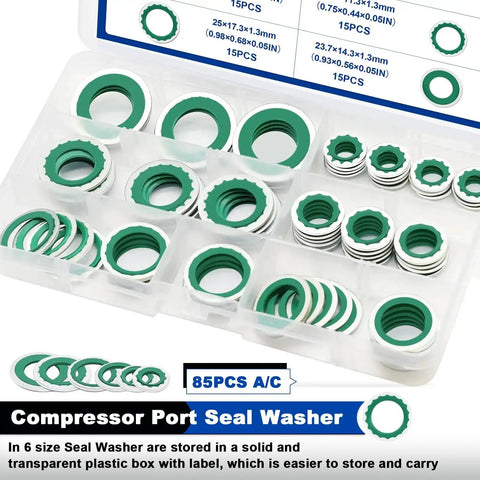 85 Piece Air Conditioning Compressor Bonded Seal Washers Set With 6 Sizes For AC System DIY Friendly Gasket Repairs