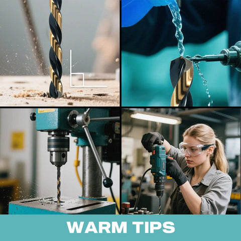 Cobalt Drill Bit Set 29 Piece HSS Jobber Bits With Black And Gold Finish in use on metal and wood surfaces