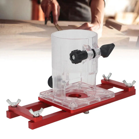 Wood Trimmer Router Base For 65mm Machine, 2 In 1 Aluminum Alloy Slotting Bracket, clear and red base with adjustment knobs