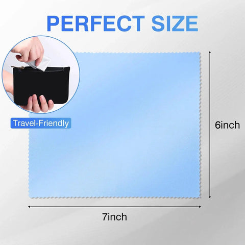 60 Pack Microfiber Cleaning Cloths 6x7 Inches For Glasses Screens Cameras Phones shown with travel-friendly size