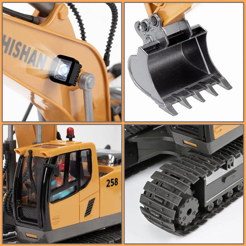 Epic RC Excavator Toy With 680 Degree Rotation Two 1200mAh Rechargeable Batteries Metal Shovel Realistic Lights And Sounds