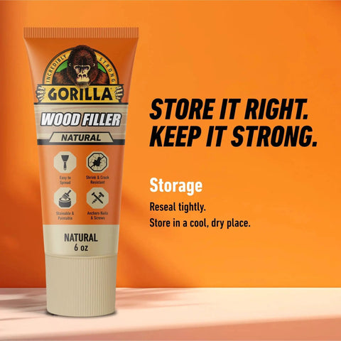Front view of All Purpose Wood Filler Natural Color 6 Ounce Tube Pack Of 1 Water Resistant For Indoor And Outdoor Projects And Repairs.