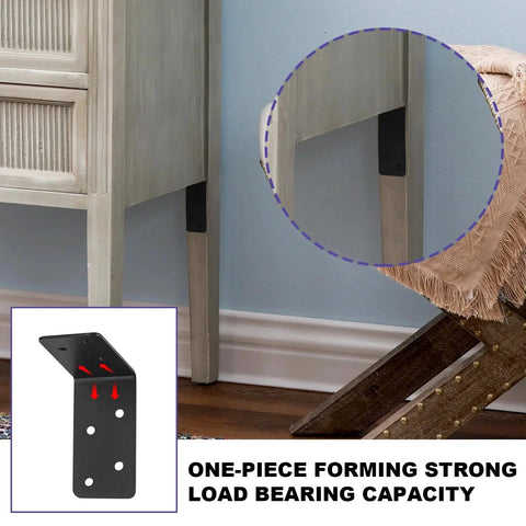 20 Pack Heavy Duty Steel L Brackets 3x3x1.5 Inch Black Powder Coated 90 Degree Right Angle Joist Shelf Brackets installed on furniture