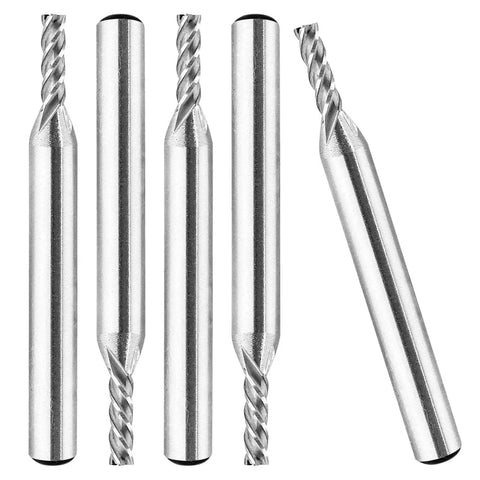 Dope 5 Pack One Eighth Inch HSS End Mills With Four Flute CNC Milling Cutter For Wood Steel Titanium shown in vertical arrangement