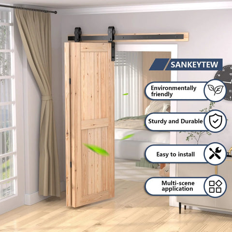48 Inch Bifold Barn Door Hardware Kit For Two Doors In Black Finish With Corrosion Resistant Carbon Steel Construction installed