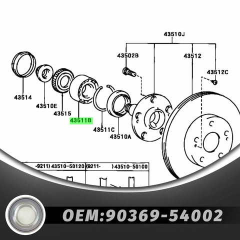 Diagram of Front Axle Hub Bearing For Toyota 4Runner Sequoia Tacoma Tundra 1995-2007 Left Or Right, Wheel Bearing Assembly