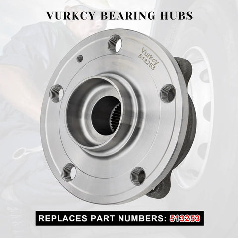 Front Wheel Bearing Hubs Assembly Pair For Audi A3 Q3 TT And VW Beetle CC Passat R32 Tiguan With 5 Lug And ABS Fitment Front Left Right Sides Replaces 513253 image showing a 5-lug hub with metal finish and bolt holes.
