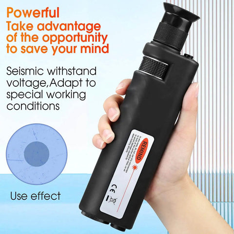Hand holding Fiber Optic Inspection Microscope with 2.5mm and 1.25mm adapters for SC FC ST LC interfaces, plug and play, portable cleaner kit