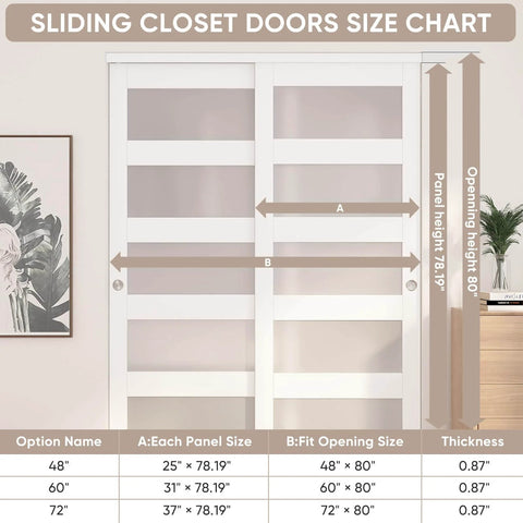 Sliding Closet Door 60 Inch Wide Double 31 Inch Panels By 80 Inch High Frosted Glass Bypass No Fuss Hardware Kit size chart