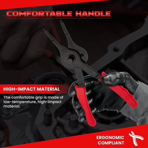 All Purpose Snap Ring Pliers Set For Automobiles, Lawn Mowers, And Farm Equipment With Straight And Bent Pliers in hand