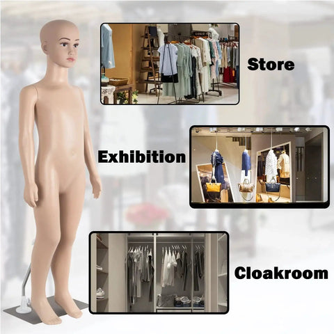 43.3 Inch Height Child Mannequin Full Body Realistic Adjustable Detachable Mannequin Display Head Turns Dress Form With Metal Base Gender Neutral For Fashion Retail Photo Shoots