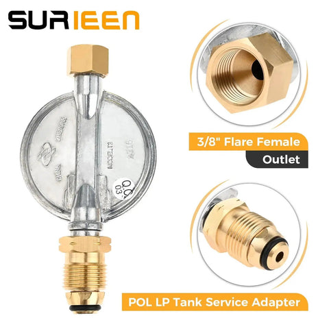 Low Pressure Propane Regulator Kit With POL Plug Adapter for Barbecue Grills, 3/8 inch flare female outlet