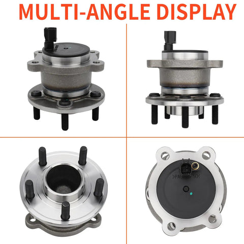 Multi-angle view of Rear Left And Right Wheel Hub And Bearing Assembly Pair For Ford C Max Escape And Lincoln MKC With 5 Lug FWD Without Parking Assist