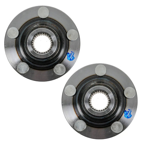 Front view of two front hubs from Front Wheel Bearing And Hub Assembly Kit For Subaru Impreza Forester Outback Baja Legacy 1990-2007 8 Piece Set Includes 2 Front Bearings 2 Front Hubs And 2 Front Inner And Outer Seals.